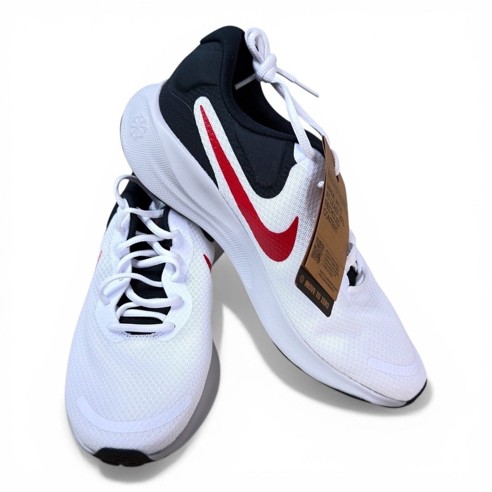 Nike Revolution 7 Running Shoes Mens 10 White Black Red NEW FB2207-102 Athletic‎